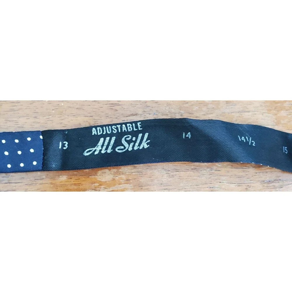 Bow Tie Navy Blue Beige Polka Dot Self Tying All Silk Adjustable Preppy Academia